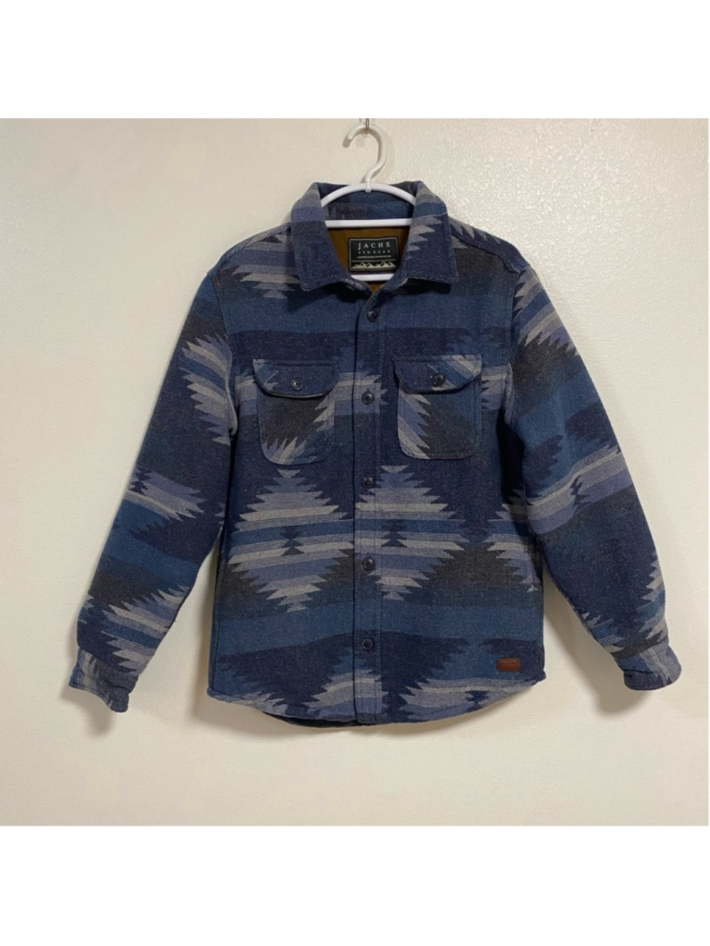 Jachs Jacket Men’s Size Small Blue Gray Aztec Print Wool blend Shacket Jacket
